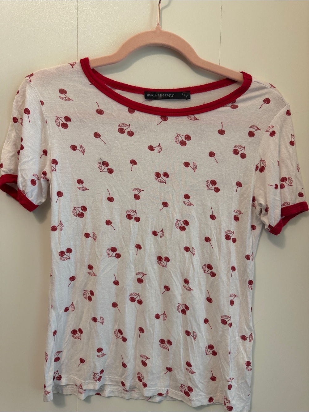 Style & Co. White Cherry Print Ringer Tee